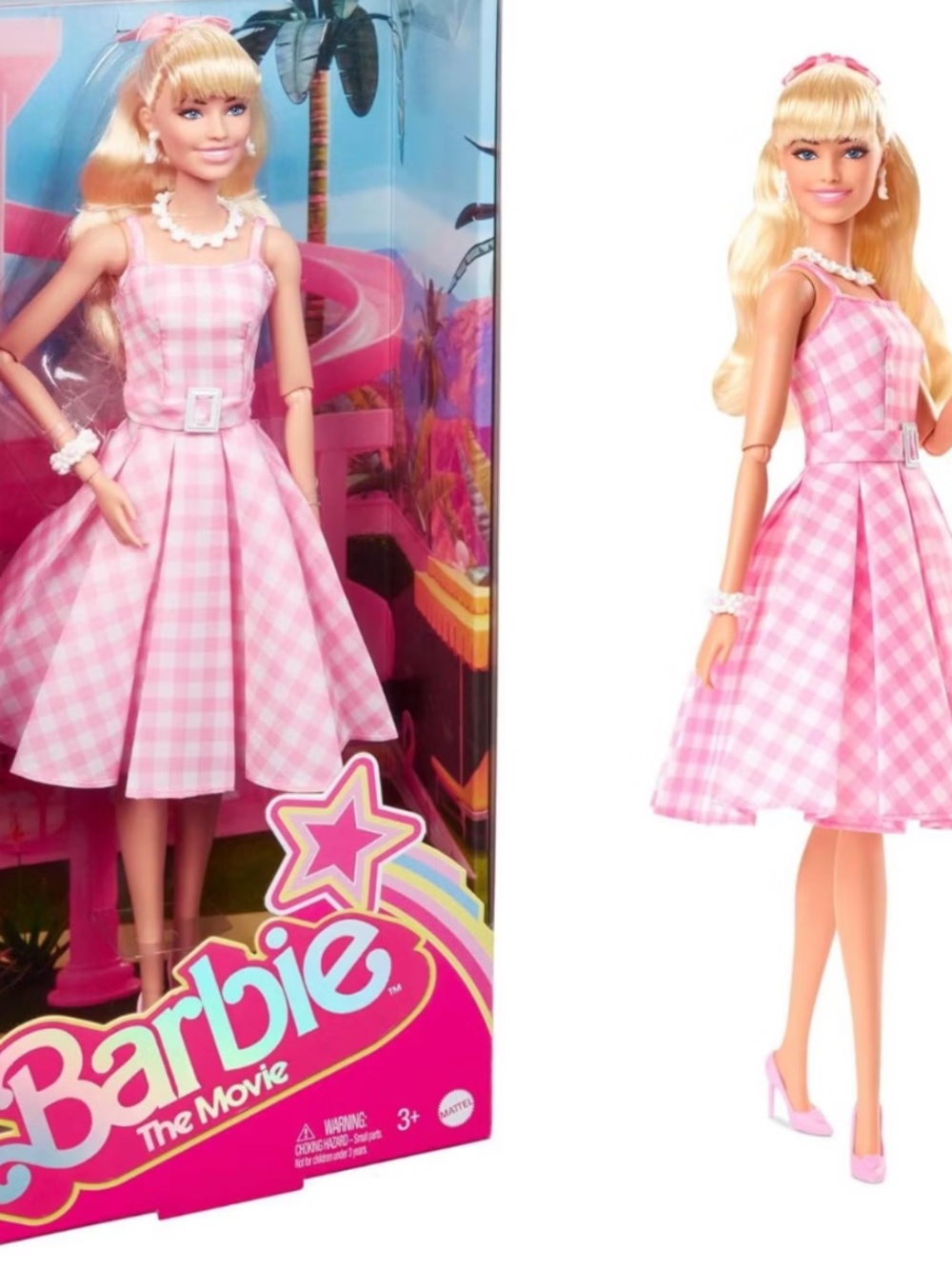 Barbie The Movie Collectible Doll Pink Gingham Dress Margot Robbie Barbie